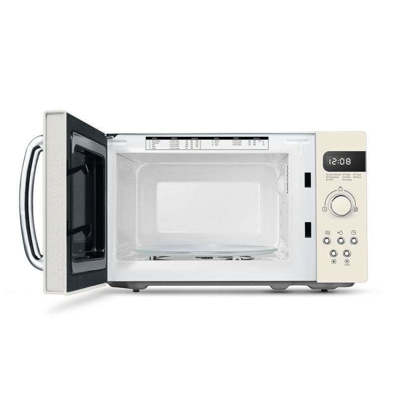 800W 20L Retro Microwave Oven with LED Display, 8 Auto Menus, 5 Cooking Power Levels