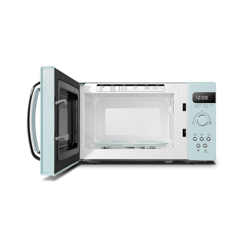 800W 20L Retro Microwave Oven with LED Display, 8 Modes, 5 Power Levels, Defrost Setting