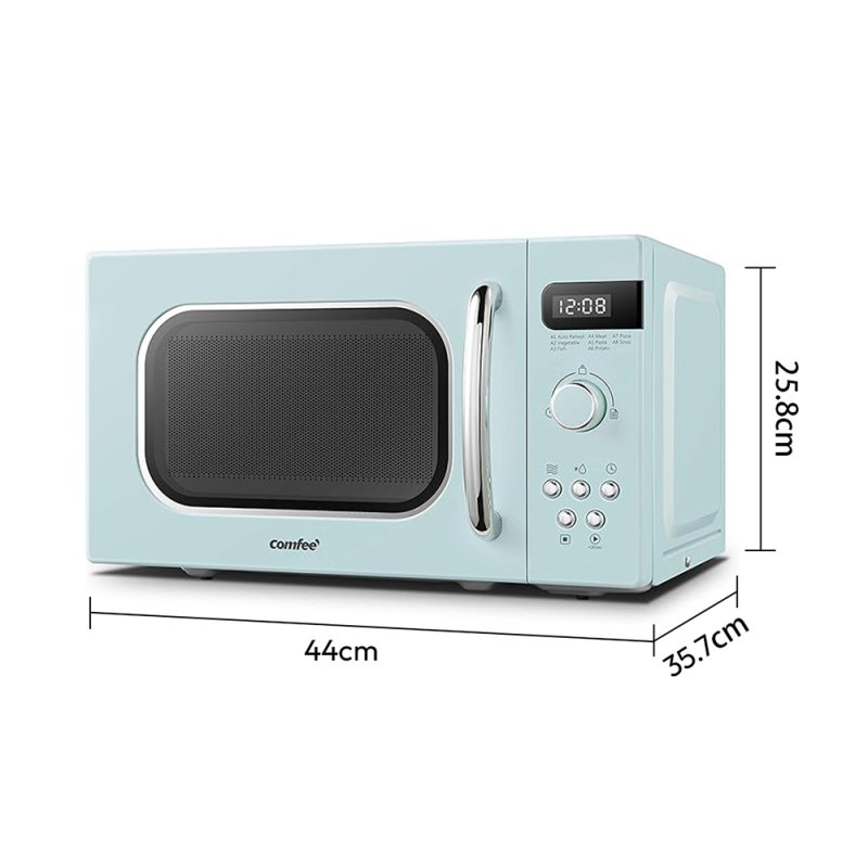800W 20L Retro Microwave Oven with LED Display, 8 Modes, 5 Power Levels, Defrost Setting