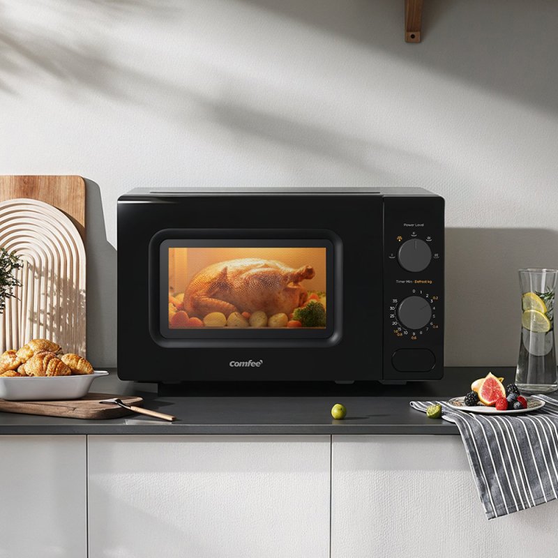 700W 20L Countertop Microwave Oven with Dual Knob, Quick Defrost Function, 5 Power Levels
