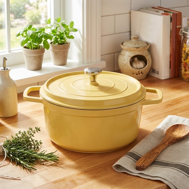 Living and Home 2.75 L Enameled Dutch Oven with Dual Handles and Lid