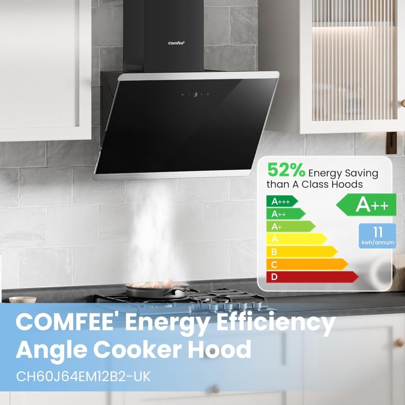 60CM Wall-mounted 3-Speed Angled Cooker Hood with Touch Screen