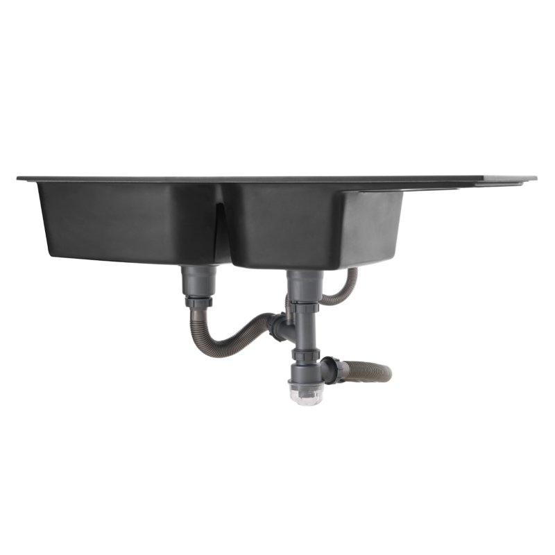 Living and Home Double Bowl Quartz Resin Composite Kitchen Sink with Waste Kit