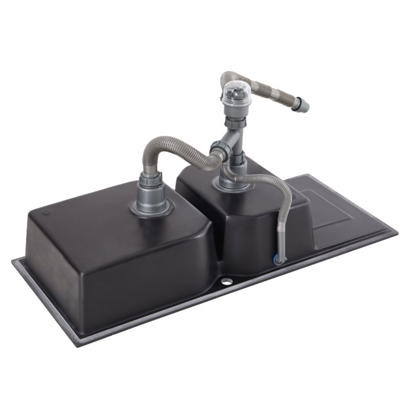 Living and Home Double Bowl Quartz Resin Composite Kitchen Sink with Waste Kit