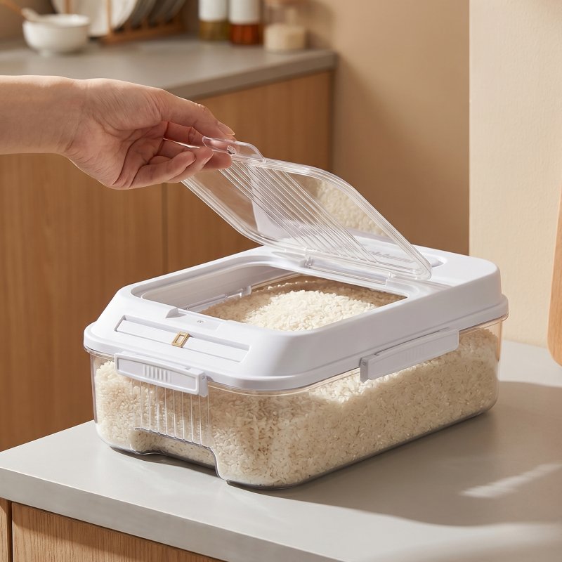 Living and Home 5KG Airtight Rice Storage Container with Lid, Clear + Cream