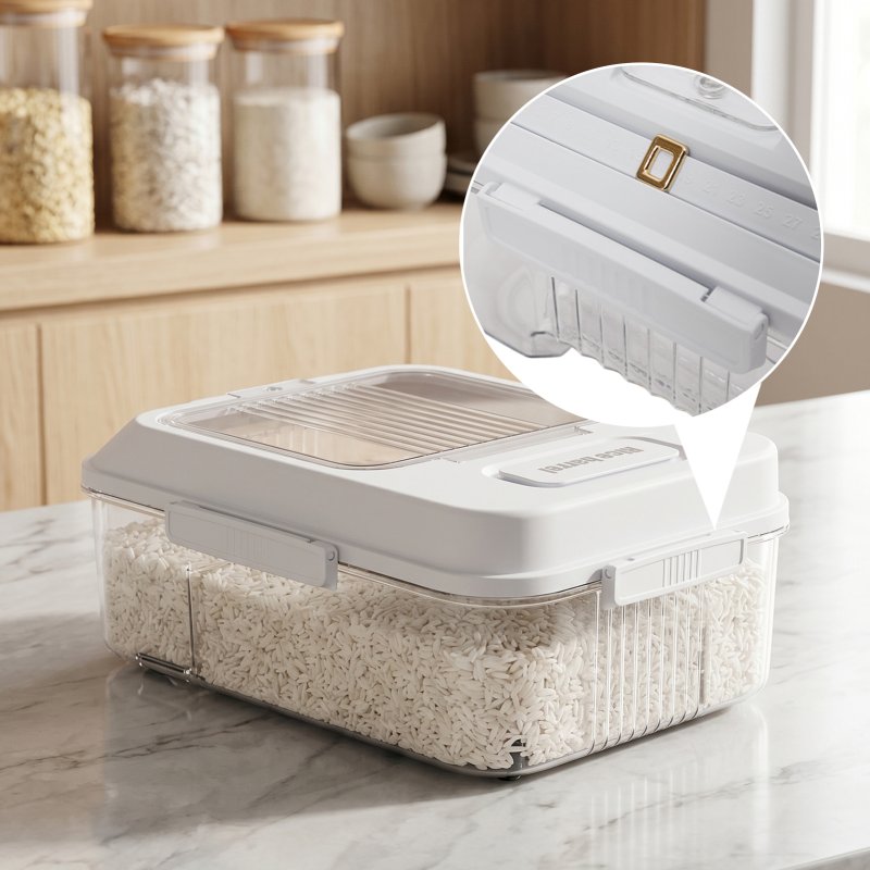 Living and Home 5KG Airtight Rice Storage Container with Lid, Clear + Cream