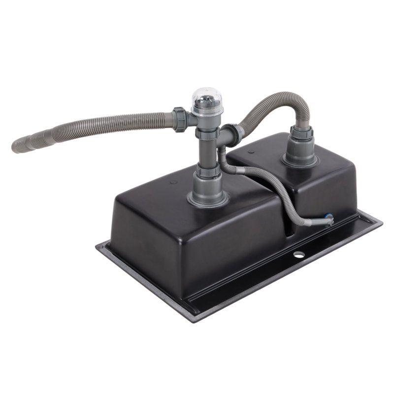 Living and Home Modern Quartz Resin Composite Kitchen Sink with Waste Kit, 80cm W x 48cm D x 21cm H, Black