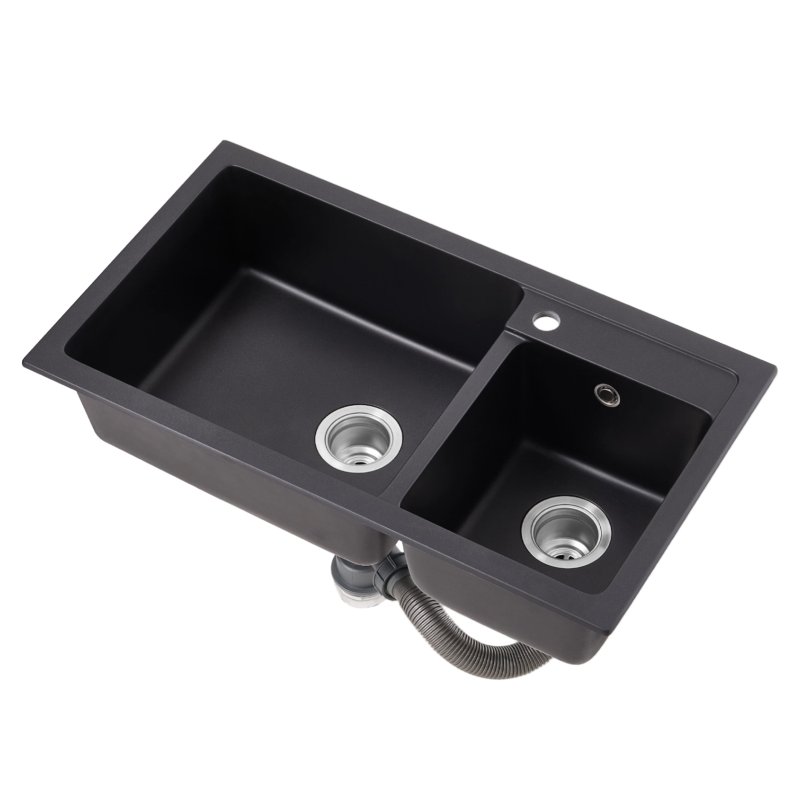 Living and Home Modern Quartz Resin Composite Kitchen Sink with Waste Kit, 82cm W x 46cm D x 22cm H