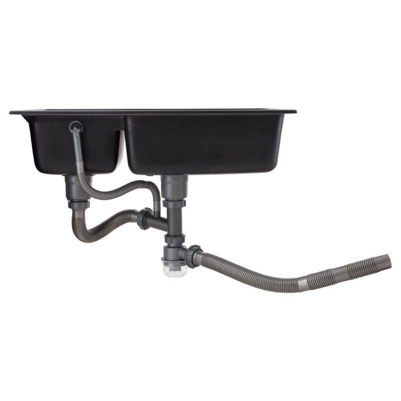 Living and Home Modern Quartz Resin Composite Kitchen Sink with Waste Kit, 82cm W x 46cm D x 22cm H