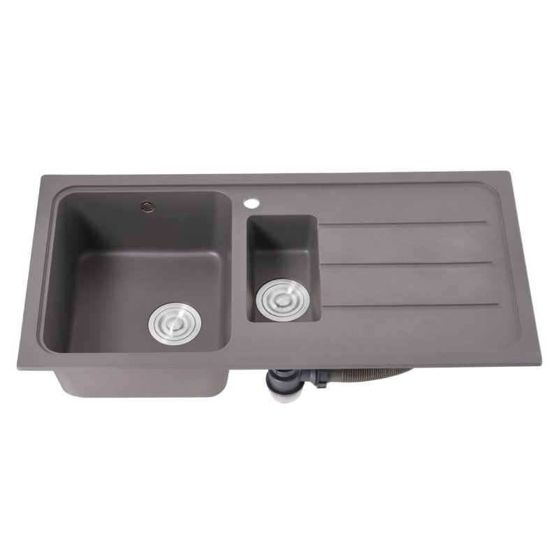 Living and Home Modern Quartz Resin Composite Kitchen Sink with Waste Kit, 100cm W x 50cm D x 20.5cm H, Graphite Grey