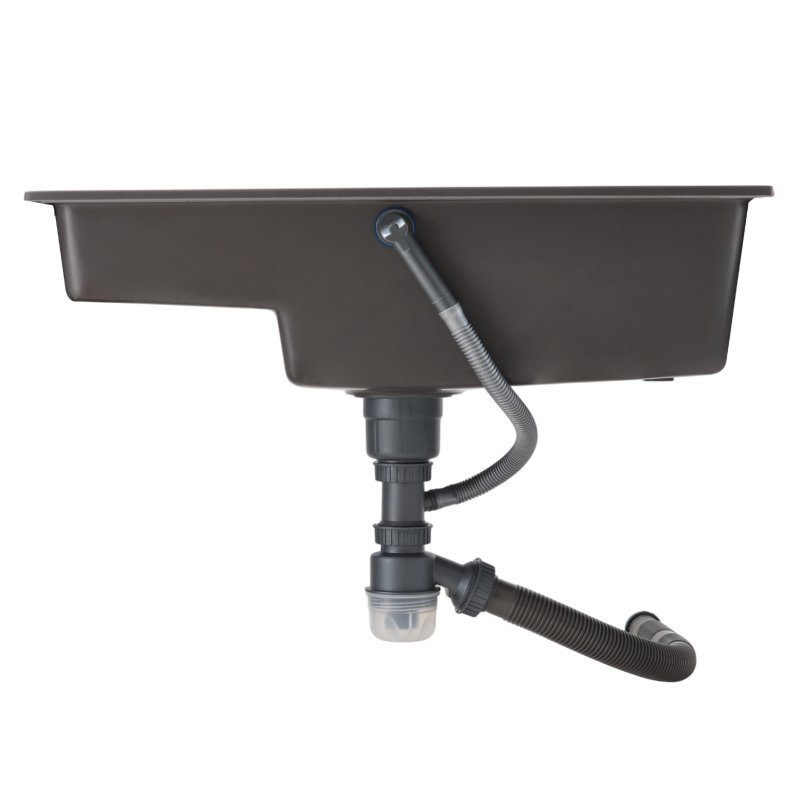 Modern Quartz Resin Composite Kitchen Sink with Waste Kit, 81cm W x 46cm D x 21cm H, Graphite Grey