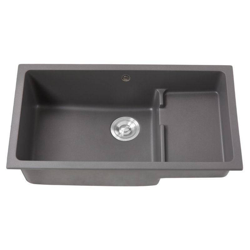Modern Quartz Resin Composite Kitchen Sink with Waste Kit, 81cm W x 46cm D x 21cm H, Graphite Grey