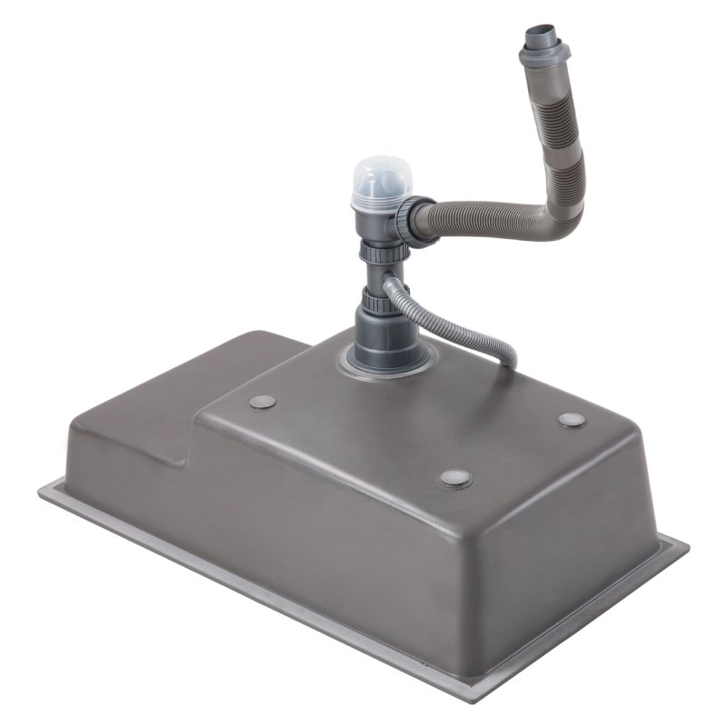 Modern Quartz Resin Composite Kitchen Sink with Waste Kit, 81cm W x 46cm D x 21cm H, Graphite Grey