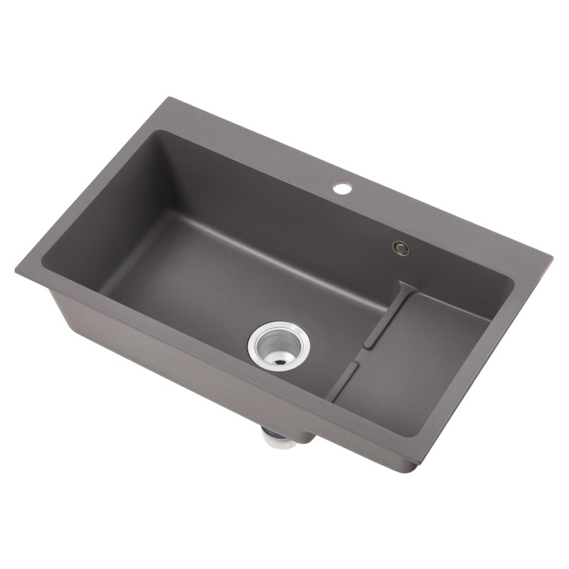 Living and Home Modern Quartz Resin Composite Kitchen Sink with Waste Kit, 80cm W x 49cm D x 22cm H, Graphite Grey