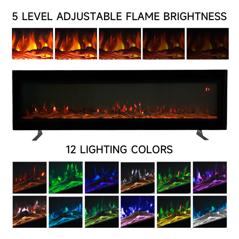 Living and Home 50 Inch Wall Mounted Freestanding Electric Fireplace 12 Flame Colours with Remote Control