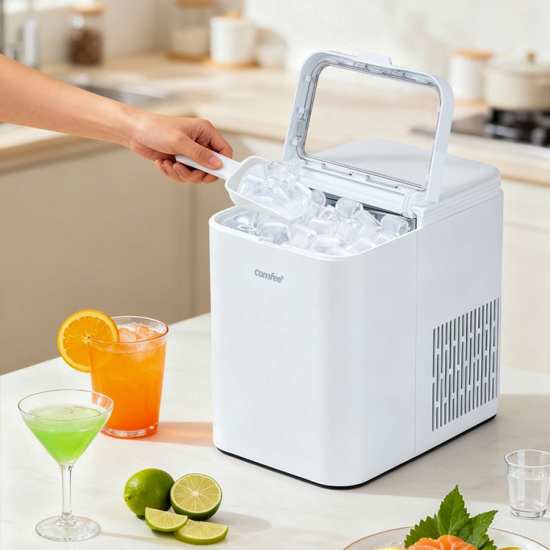 Ice Maker Machine with Ice Scoop & Basket, 1.3L Water Tank