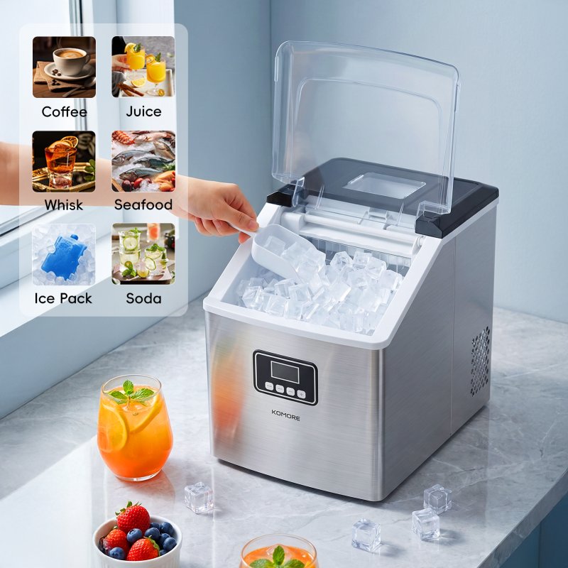 20KG Countertop Ice Maker Machine with 2.2L Water Tank, Self Cleaning, 24H Timer