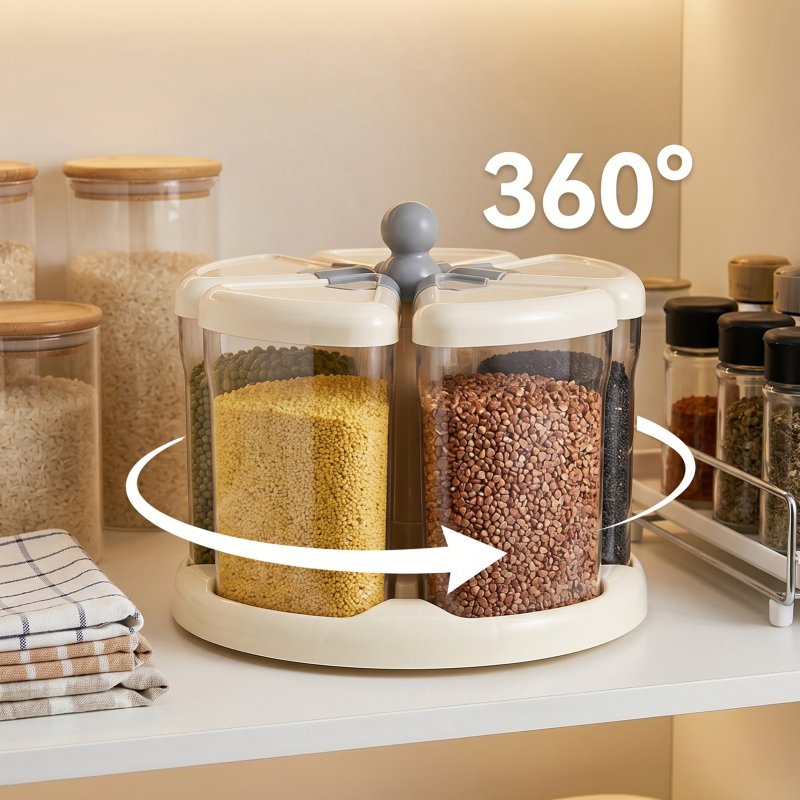 Living and Home 360° Rotating Grain Dispenser Storage Container with 5 Compartments, Airtight Food Storage Container