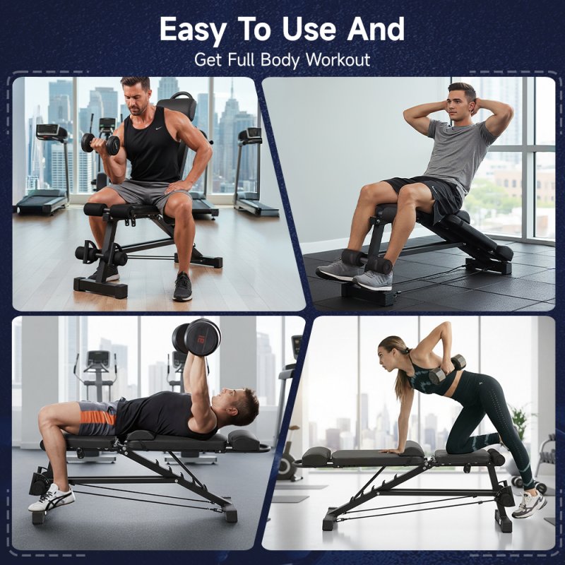 Living and Home Multifunctional Foldable Adjustable Workout Weight Bench with Resistance Bands