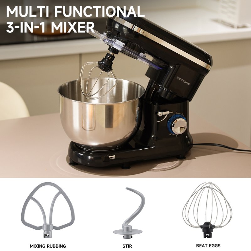 Living and Home 5.5-Quart Household Stand Mixer with Stainless Steel Bowl 1400W Tilt-Head Anti-Splash Lid