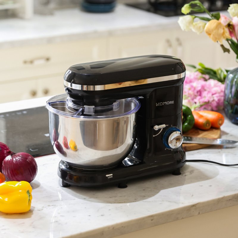 Living and Home 5.5-Quart Household Stand Mixer with Stainless Steel Bowl 1400W Tilt-Head Anti-Splash Lid