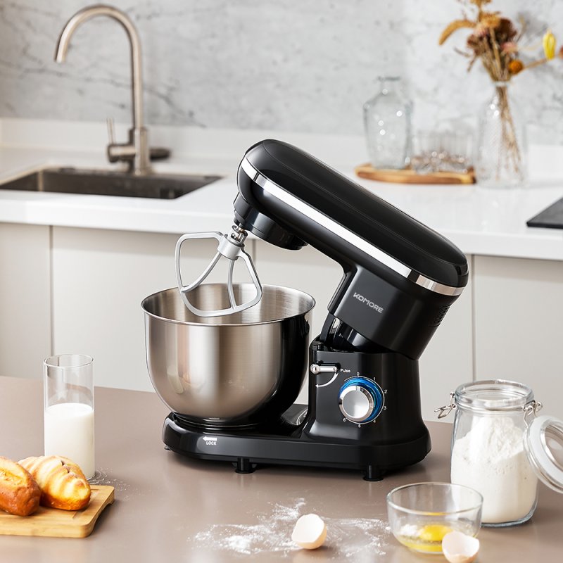 Living and Home 5.5-Quart Household Stand Mixer with Stainless Steel Bowl 1400W Tilt-Head Anti-Splash Lid
