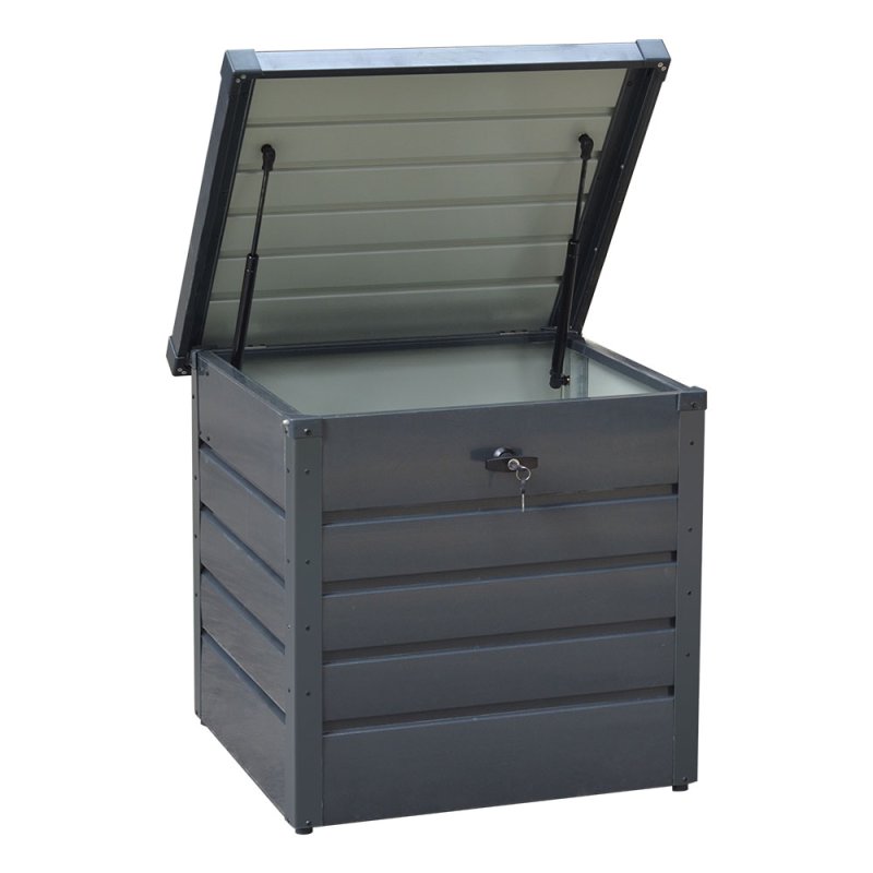Living and Home 200L Lockable Outdoor Metal Garden Storage Box, Charcoal Black, 68cm W x 62cm D x 63cm H
