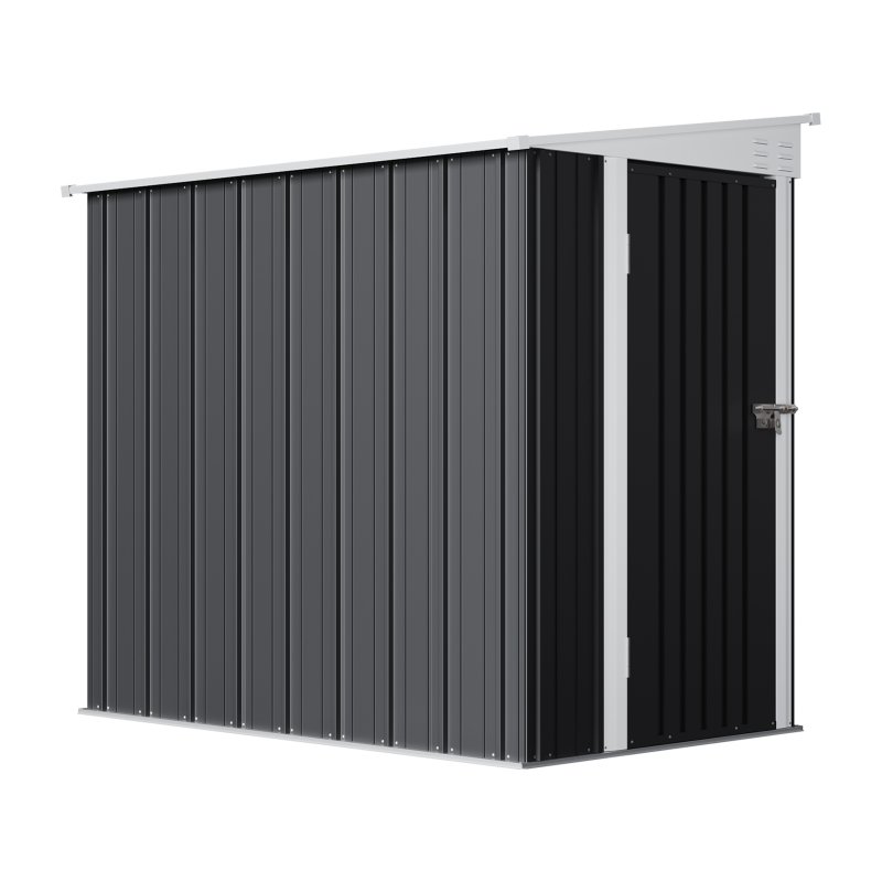 Living and Home 4.27x6.27FT Anthracite Single Door Metal Pent Roof Garden Storage Shed, Weatherproof Outdoor Tool Cabinet Without Base Floor