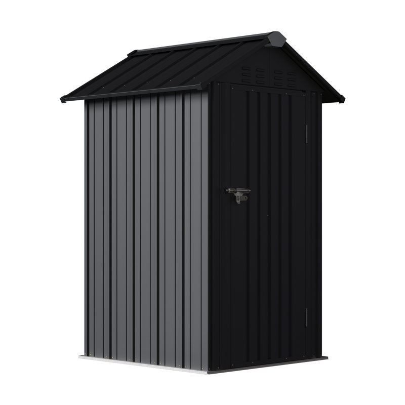 Living and Home 4x4FT Anthracite Black Apex Roof Metal Garden Storage Shed, Lockable Single Door Outdoor Tool Cabinet Without Base Floor