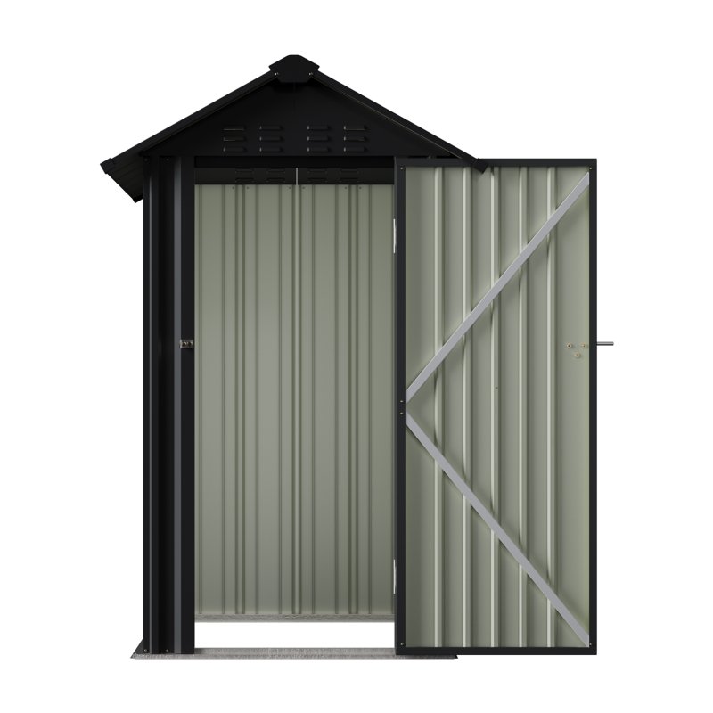 Living and Home 4x4FT Anthracite Black Apex Roof Metal Garden Storage Shed, Lockable Single Door Outdoor Tool Cabinet Without Base Floor