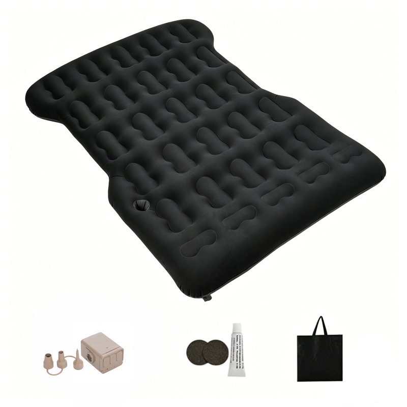 Living and Home 130x180cm Black Flocked SUV Car Inflatable Air Mattress with Built-in Automatic Air Pump, Portable Back Seat Camping Air Bed