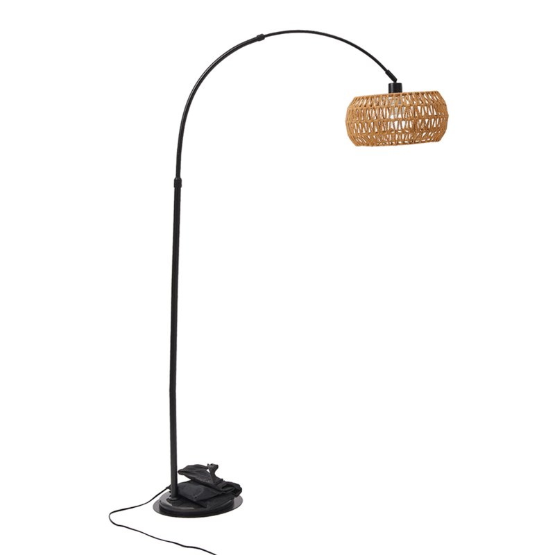Boho Rattan Arc Floor Lamp with Remote Control