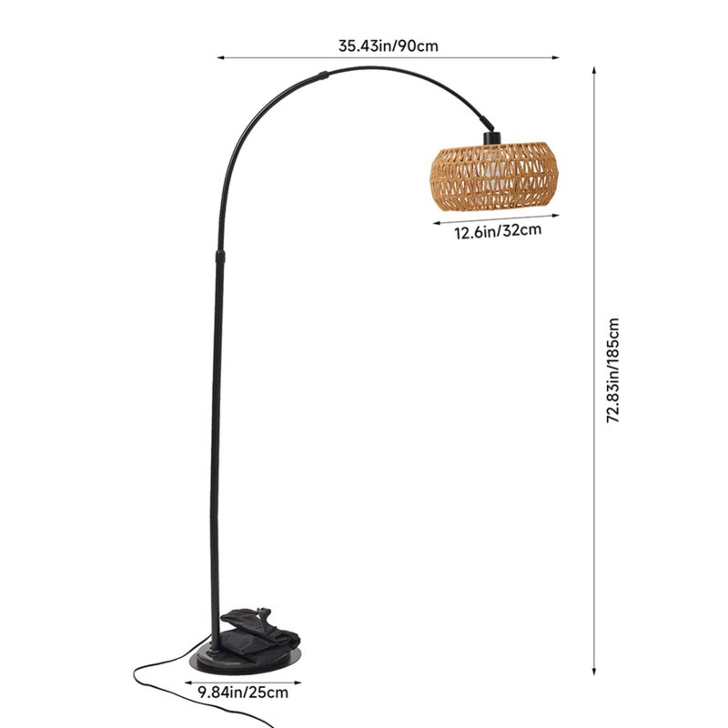 Boho Rattan Arc Floor Lamp with Remote Control