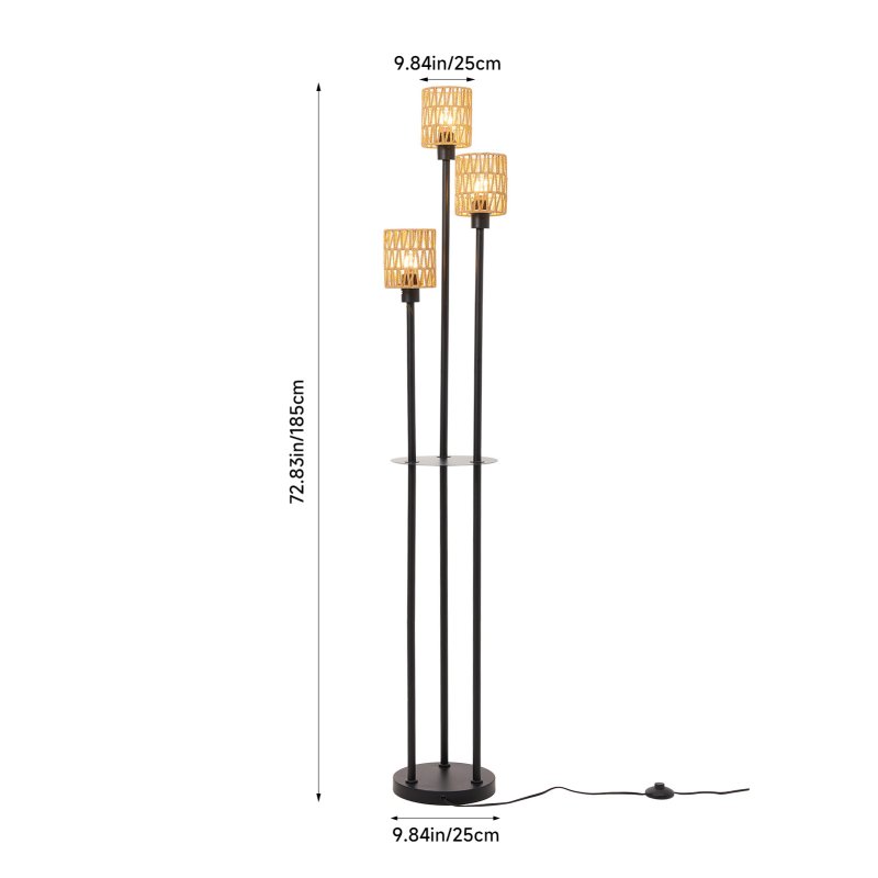 3-Light Boho Rustic Floor Lamp No Bulb