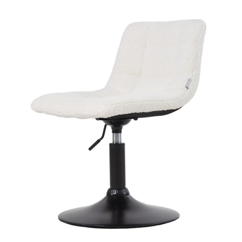 Living and Home White Teddy Fleece Height Adjustable Swivel Vanity Chair, Tufted Upholstered Dressing Stool with Black Metal Round Base