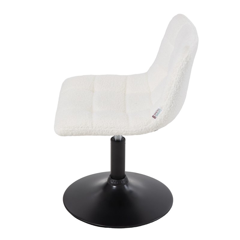 Living and Home White Teddy Fleece Height Adjustable Swivel Vanity Chair, Tufted Upholstered Dressing Stool with Black Metal Round Base