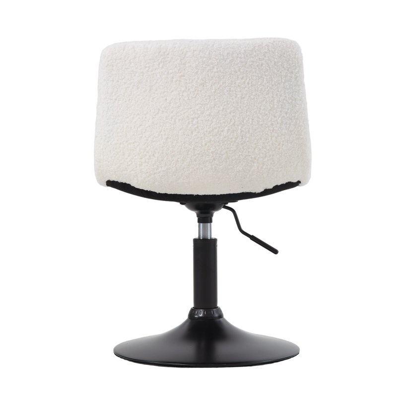 Living and Home White Teddy Fleece Height Adjustable Swivel Vanity Chair, Tufted Upholstered Dressing Stool with Black Metal Round Base