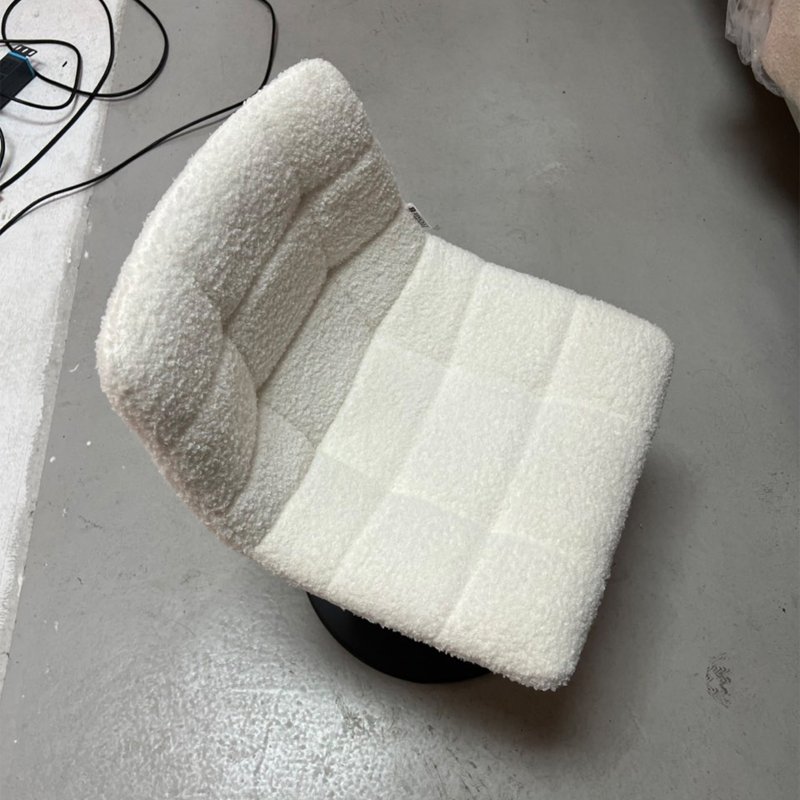Living and Home White Teddy Fleece Height Adjustable Swivel Vanity Chair, Tufted Upholstered Dressing Stool with Black Metal Round Base