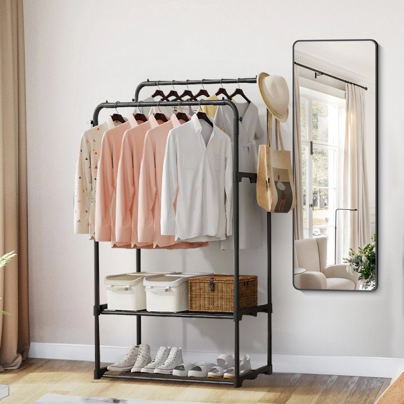 Living and Home Double Rod Metal Clothes Rack, Freestanding Clothing Rail
