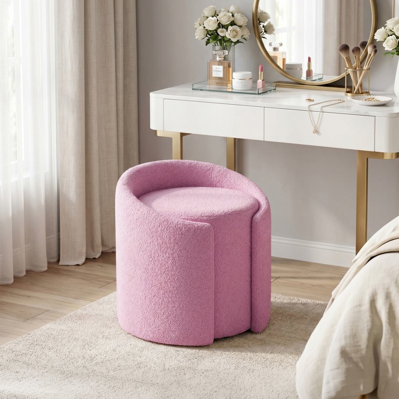 Living and Home Pinkish Purple Teddy Fleece Round Curved Back Vanity Stool