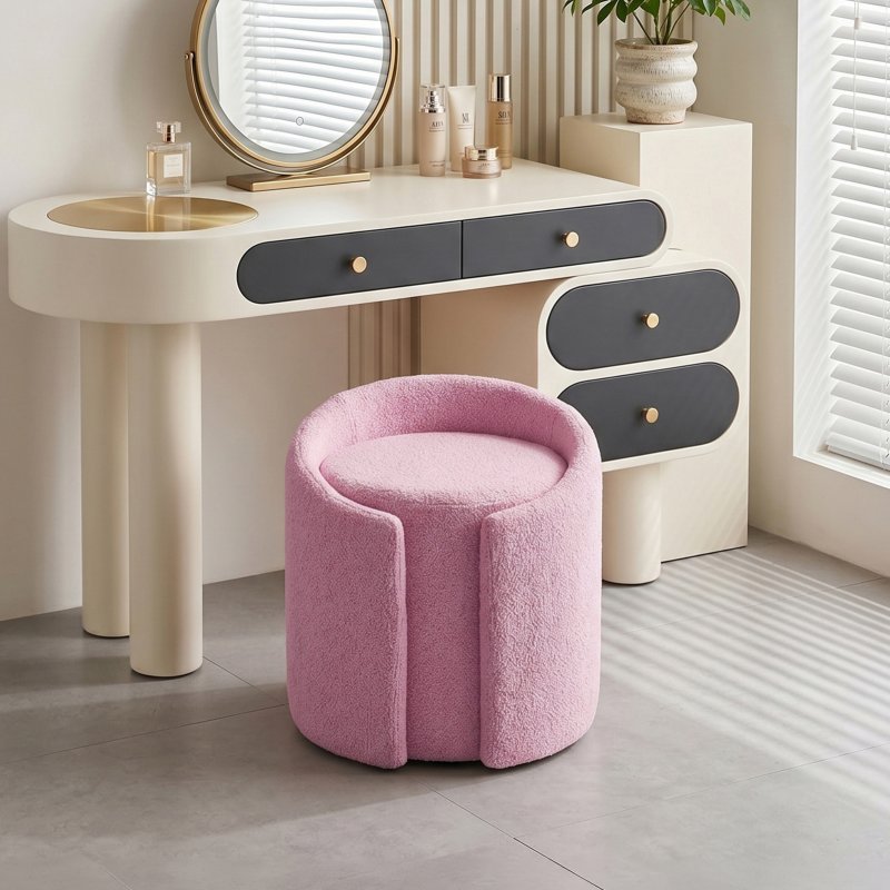 Living and Home Pinkish Purple Teddy Fleece Round Curved Back Vanity Stool