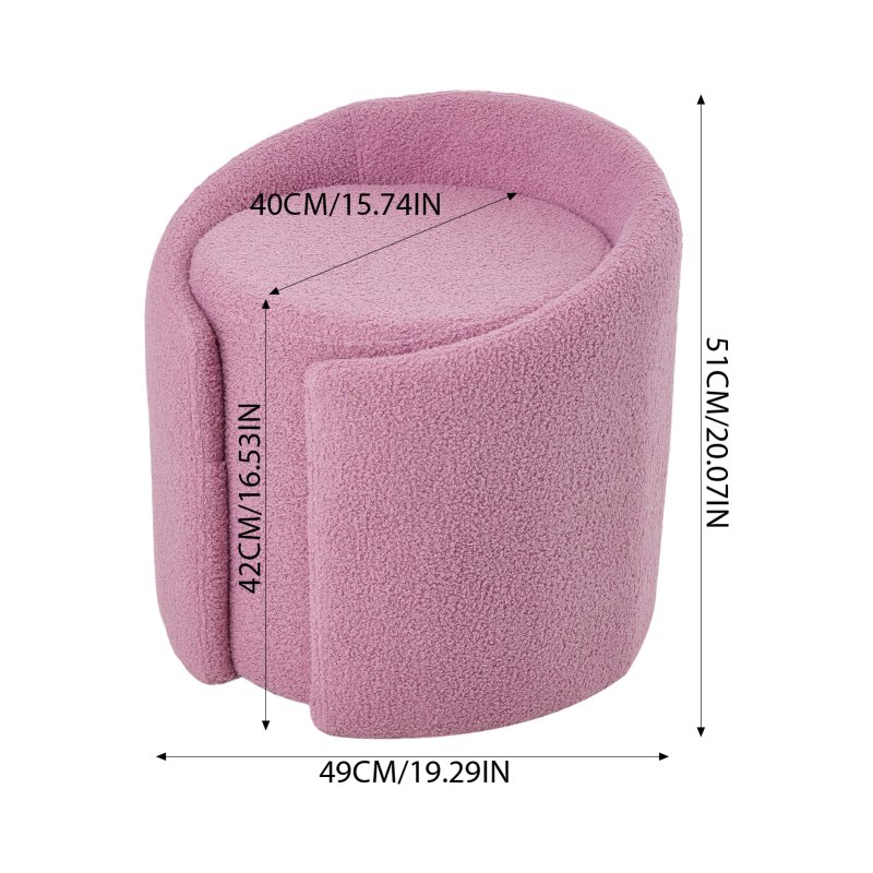 Living and Home Pinkish Purple Teddy Fleece Round Curved Back Vanity Stool
