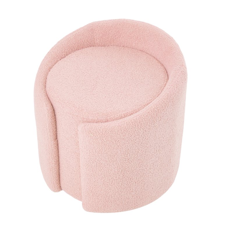 Living and Home Light Pink Teddy Fleece Round Curved Back Vanity Stool