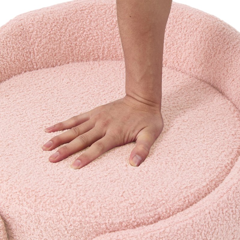 Living and Home Light Pink Teddy Fleece Round Curved Back Vanity Stool
