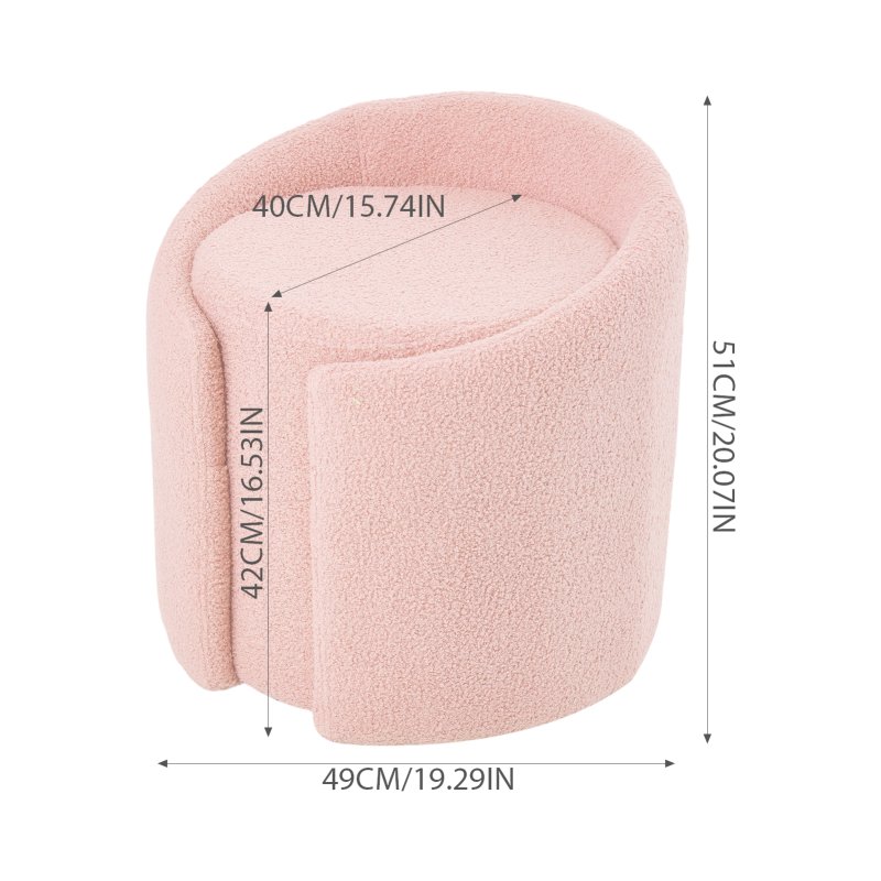 Living and Home Light Pink Teddy Fleece Round Curved Back Vanity Stool