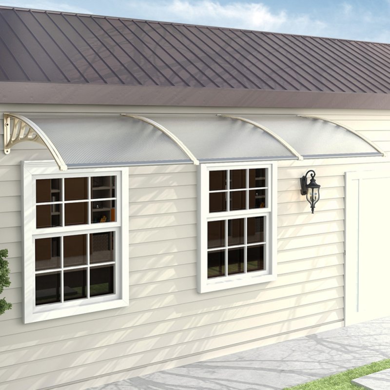 Living and Home White Window Door Awning Canopy with Brackets, 270cm W x 100cm D x 28cm H