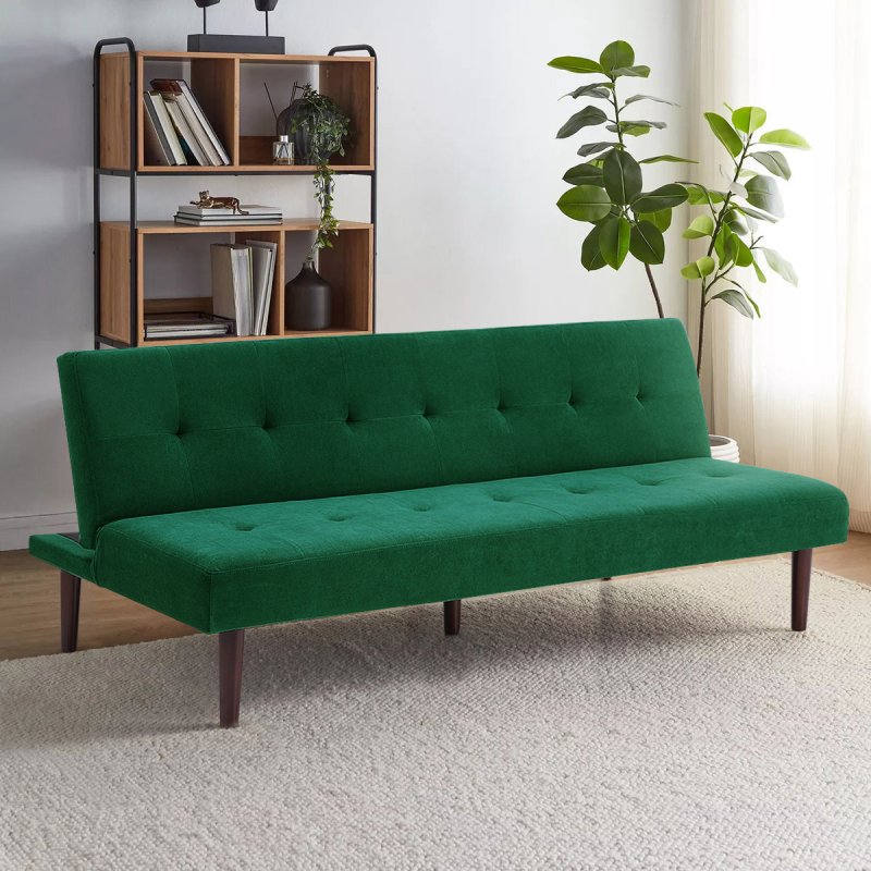 Living and Home Dark Green Contemporary Convertible Sofa Bed with Wood Legs
