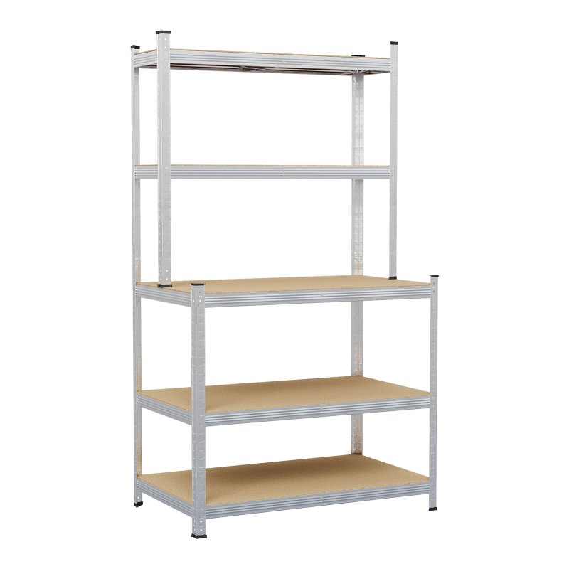 Living and Home 5-Tier Silver Galvanized Steel Storage Shelving Unit, Adjustable Heavy Duty Garage Rack with 33mm Boards, 175KG Per Layer Load Capacity