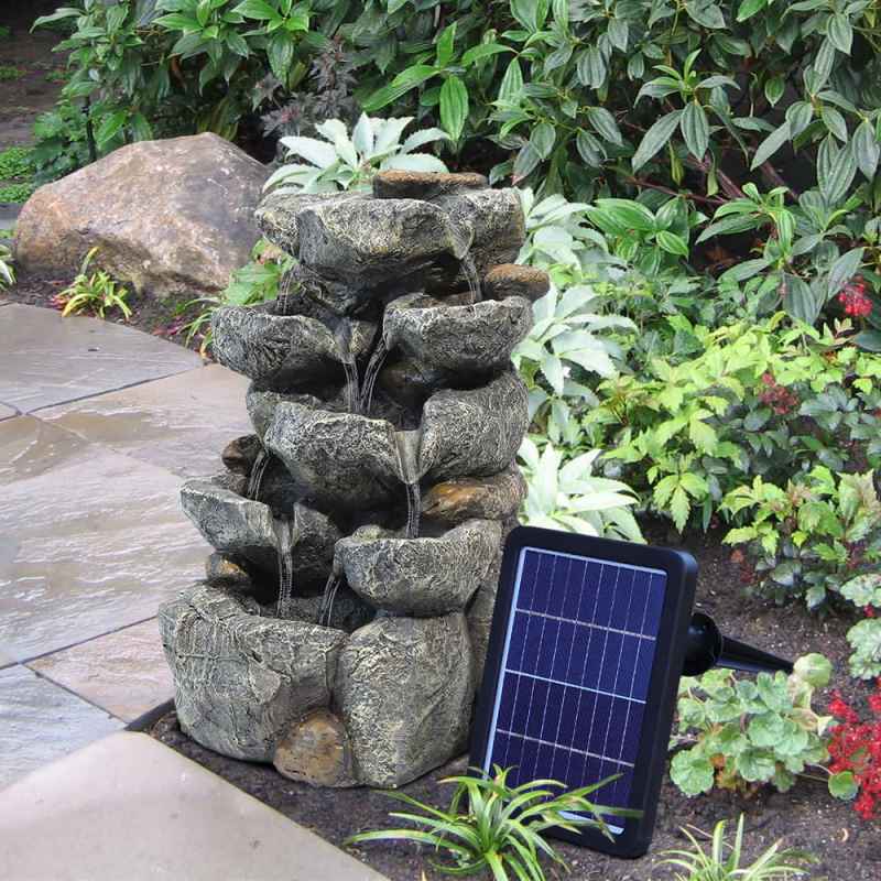 Living and Home Outdoor Fountain Water Feature Waterfall Solar Powered Water Fountain 49 cm H