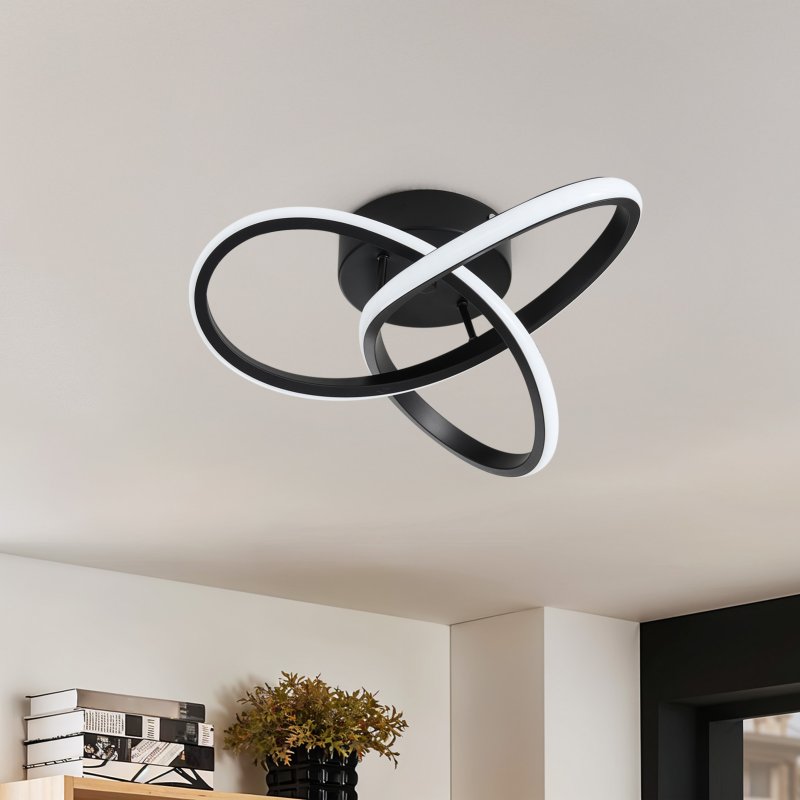 Living and Home 30cm Black Infinity Swirl LED Ceiling Light, 26W 6500K Cool White Modern Hallway Ceiling Lamp, Aluminum & Silicone Flush Mount Corridor Light